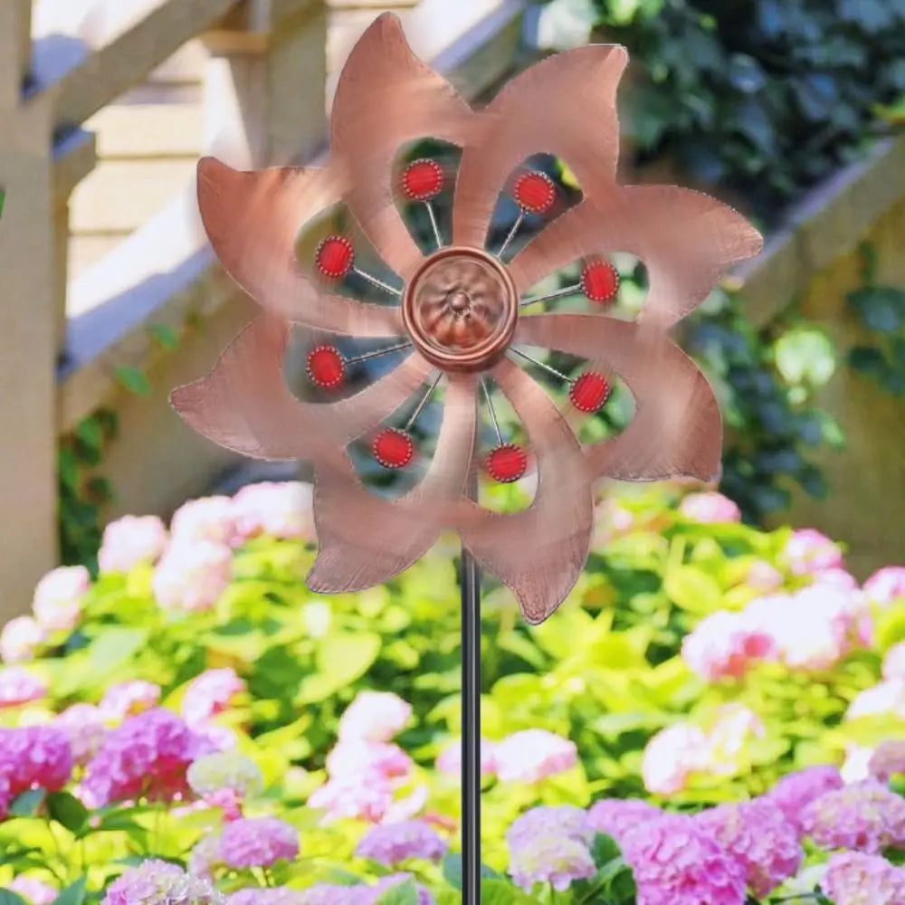 Garden Stake Metal Wind Spinners Creative Durable Gardening Plug Rotating Double Windmill Sculpture Backyard Patio