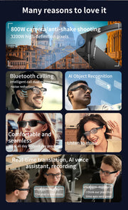 New 800W HD Camera Smart Glasses WFl Transmission Bluetooth Call AI Intelligent Voice Assistant Object Recognition Sun Glasses