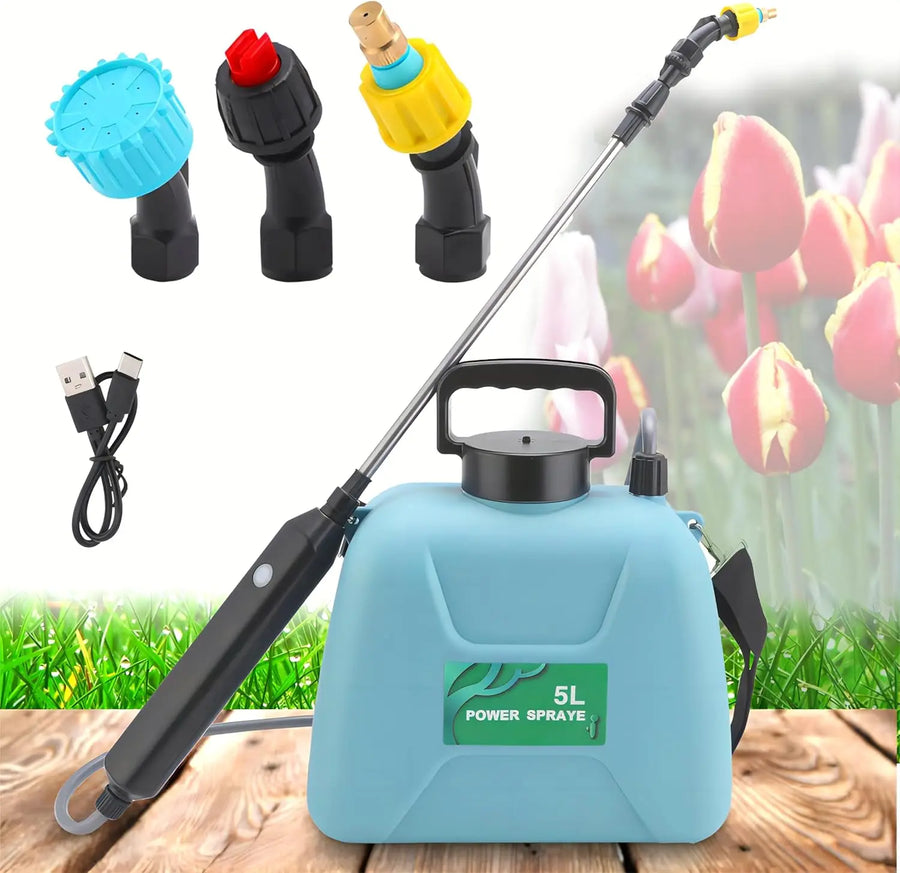 Electric Sprayer, 5L Electric Garden Sprayer, 2400mAh Sprayer 3 Nozzles Mist Sprayer, USB Rechargeable Handle, Retractable Wand