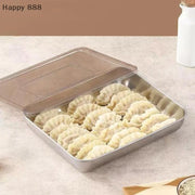 Stainless Steel Kitchen Storage Container With Tray – Refrigerator Organizer For Dumplings, Fruits, Vegetables, Meat, And Cakes