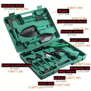 1Set Garden Tool Set Metal Plastic Non Electric with Suitcase 10pcs Pruning Rake Shovel Spatula Sprayer Non Slip Rubber Grip
