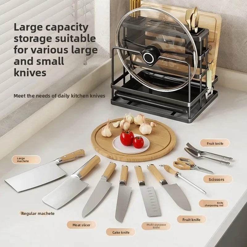Kitchen Knife Holder Wall Mounted Multifunctional Storage Rack Countertop Cutting Board Rack Cage Tool Storage Rack