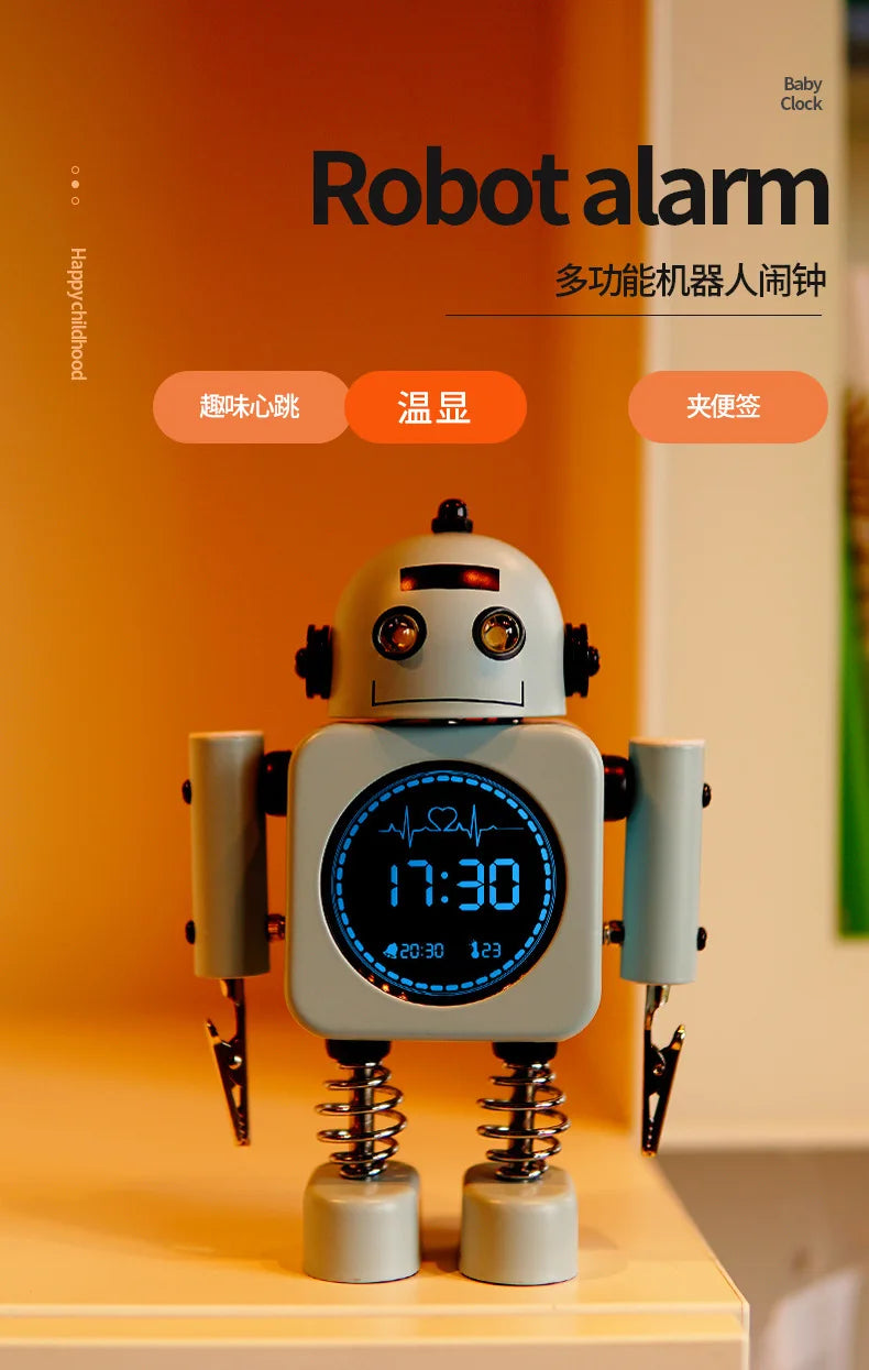 2025 Robot Smart Alarm Clock Led Wake-up Light Luminous Snooze Living Room Bedroom Desk Clock Children's Gifts Home Decoration