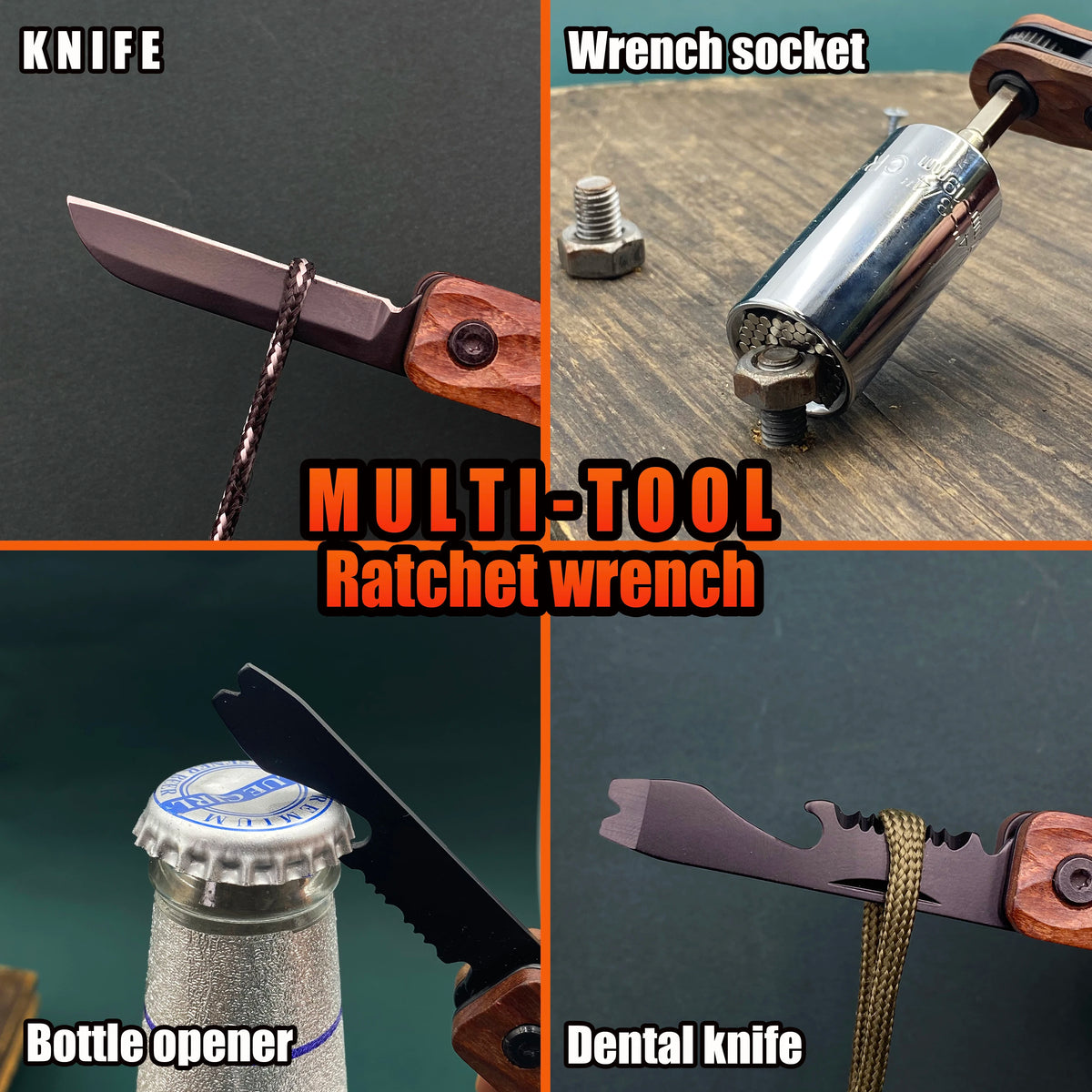 Multi-functional tools: right-angle ratchet screwdriver, ratchet wrench socket set, magic socket, EDC multi-tool folding knife