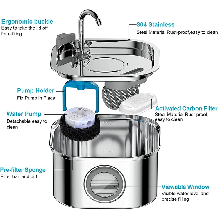 Cat Water Fountain 3.2L Stainless Steel Pet Water Fountain Dog Water Dispenser Automatic Cat Fountain Dog Bowls Cat Products