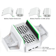 Cooling Stand for Xbox Series S with Dual Cooling Fan Dual Controller Charging Dock with LED Indicator and Extra Two 800mAh Rec