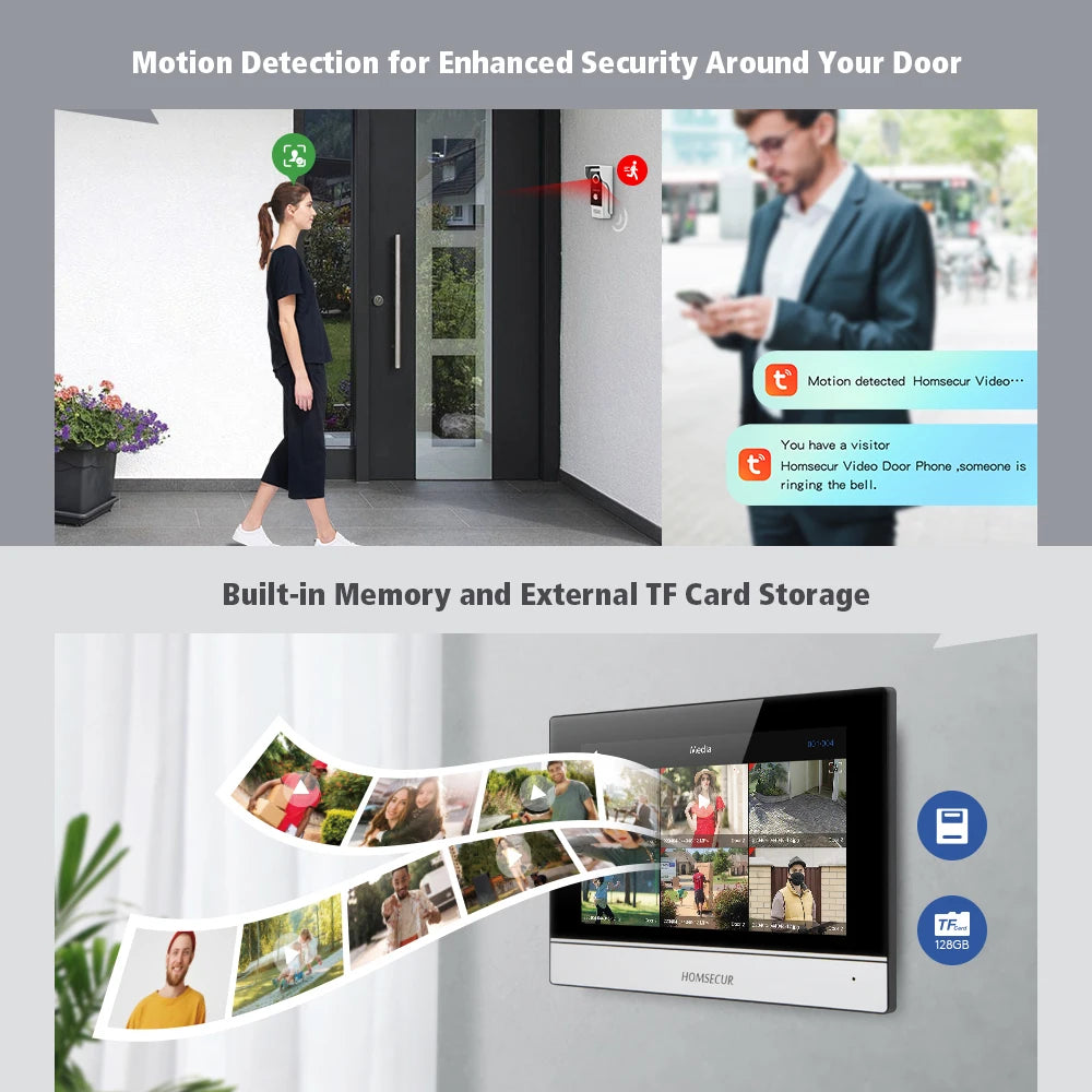 HOMSECUR 4 Wire Tuya Smart APP HD Video House Door Phone Kit with 7" Touch Screen Monitor IP65 Doorbell Camera Record Snapshot