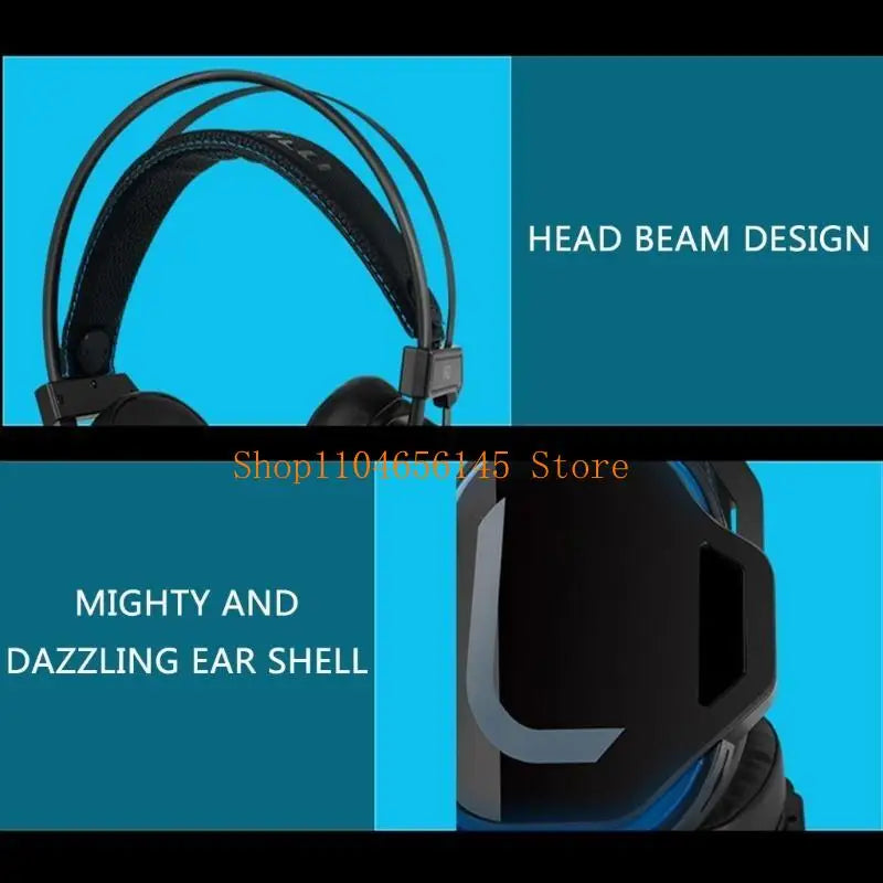 V10 Over Ear USB Corded Gaming Headphones Headsets with Comfortable Protein Leather Ear Cushions Sweatproof Noise Reduce