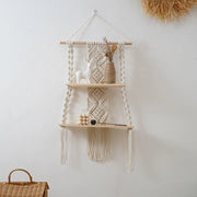 Bohemian Bedroom Decoration Wall Decoration Bohemian Bookshelf Decoration,Woven Rope Floating Wooden Shelves and Plants Storage