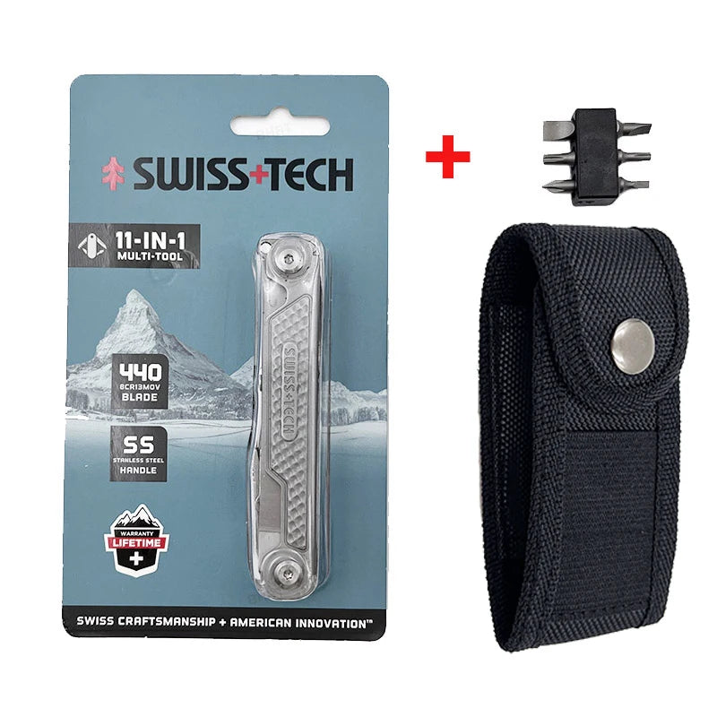 SWISS TECH 11 in 1 Mini Multitool Multi-function Tools with Scissors Screwdriver EDC Outdoor Survival Hand Tool