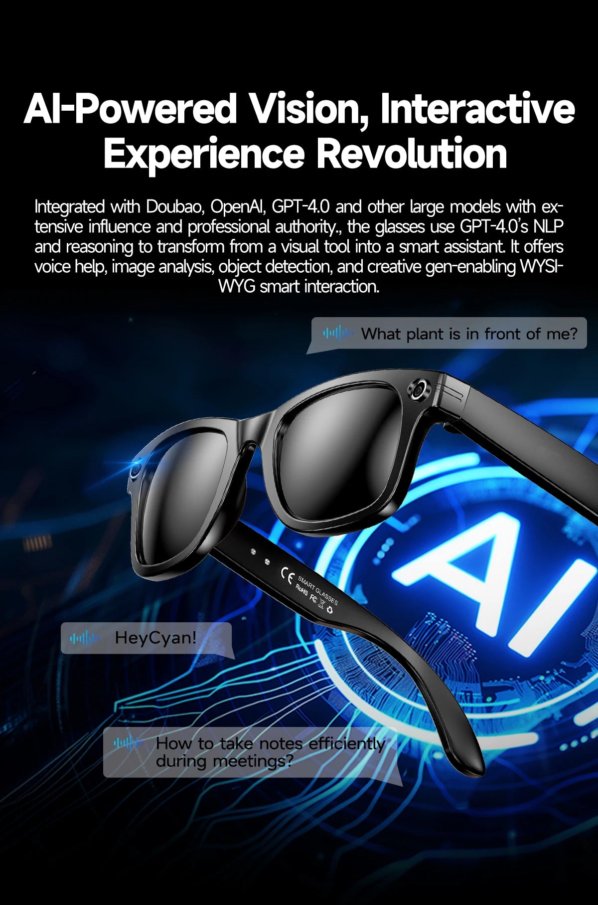 2025 New 800W Pixel HD Camera 32GB Smart Glasses Women Take photo shoot Video AI Translation Recording Waterproof AI Glasses Men