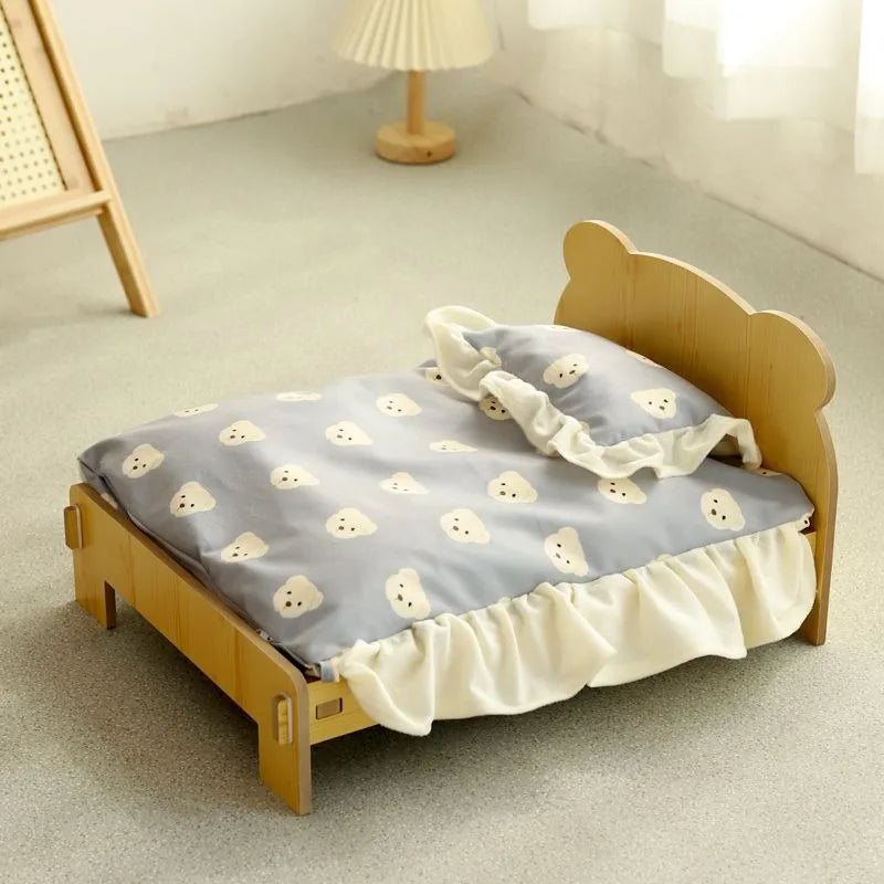 Wooden Cat Bed Keep Warm Rest Cat Kennel Removable and Washable Four-season Cat Bed Cute Wooden Shape Sleeping Pet Products