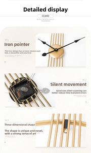24 Inch 60cm Modern Simple and Atmospheric Living Room Large Wall Clock Nordic Light Luxury Wrought Iron Home Silent Wall Clock