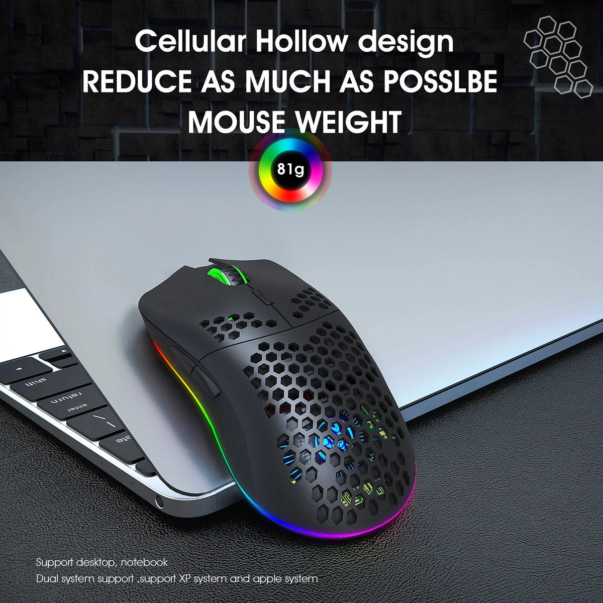 HXSJ T66 RGB 2.4G Wireless Gaming Mouse RGB Lighting Charging Mouse with Adjustable DPI Ergonomic Design for Desktop Laptop