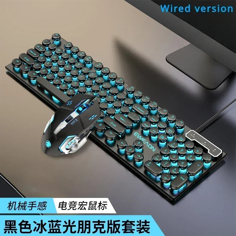 Eweadn GX330 Wired Keyboard Mouse Set Retro Punk ABS Keycaps Gaming Keyboard Mouse Headphones family Office PC Gamer Laptop Gift