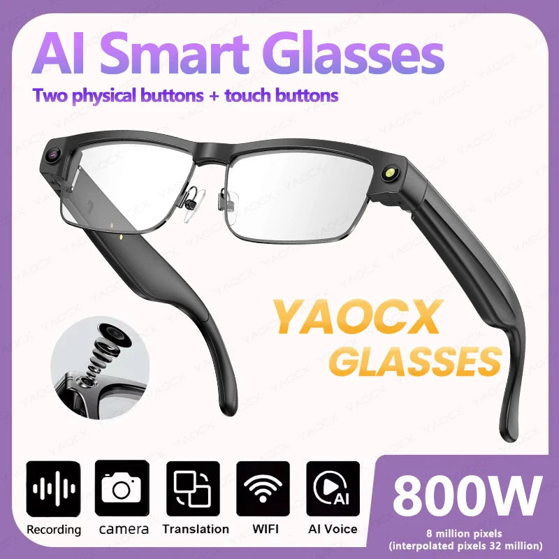 New 800W HD Camera Smart Glasses WFl Transmission Bluetooth Call AI Intelligent Voice Assistant Object Recognition Sun Glasses