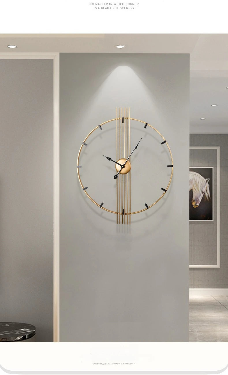 24 Inch 60cm Modern Simple and Atmospheric Living Room Large Wall Clock Nordic Light Luxury Wrought Iron Home Silent Wall Clock