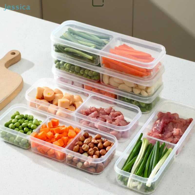 ♥Stackable Food Storage Boxes, Airtight Vegetable/Fruit Keepers for Kitchen Prep & Refrigerator Organization