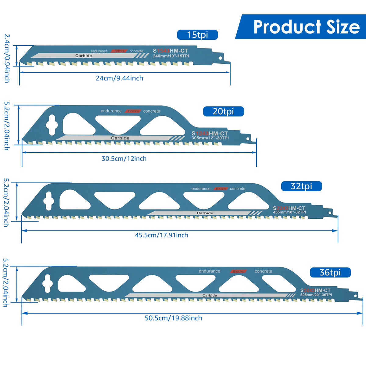 Demolition Masonry Reciprocating Saw Blade Hard Alloy Blade for Cutting Brick, Wood, Metal, PVC Tube, Porous Concrete, Hand Tool