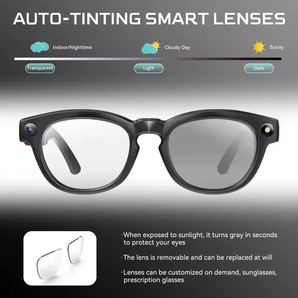 2026New800W Camera AI Glasses Men Color-Changing Smart Translation Glasses Photo Video Recording Waterproof Call SmartSunglasses