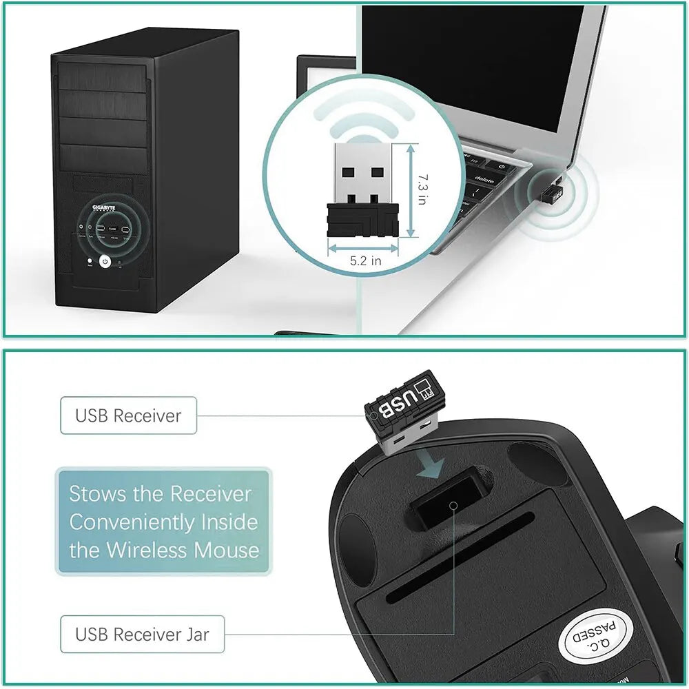 Wireless Bluetooth Vertical Mouse 800/1200/1600 DPI 6 Button Personalised Side Grip Ergonomic 2.4G Mute Gaming PC Computer Mouse