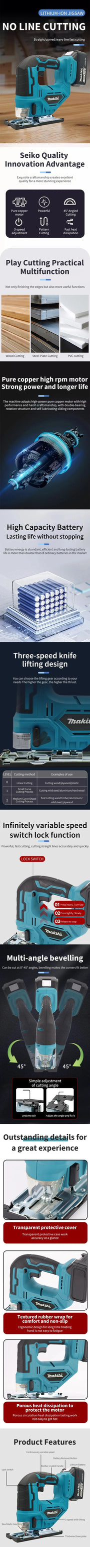 Makita Electric Jigsaw Power Tool Portable And Versatile Household Tools For Straight/Curve/Circular Cuts For Makita Batteries