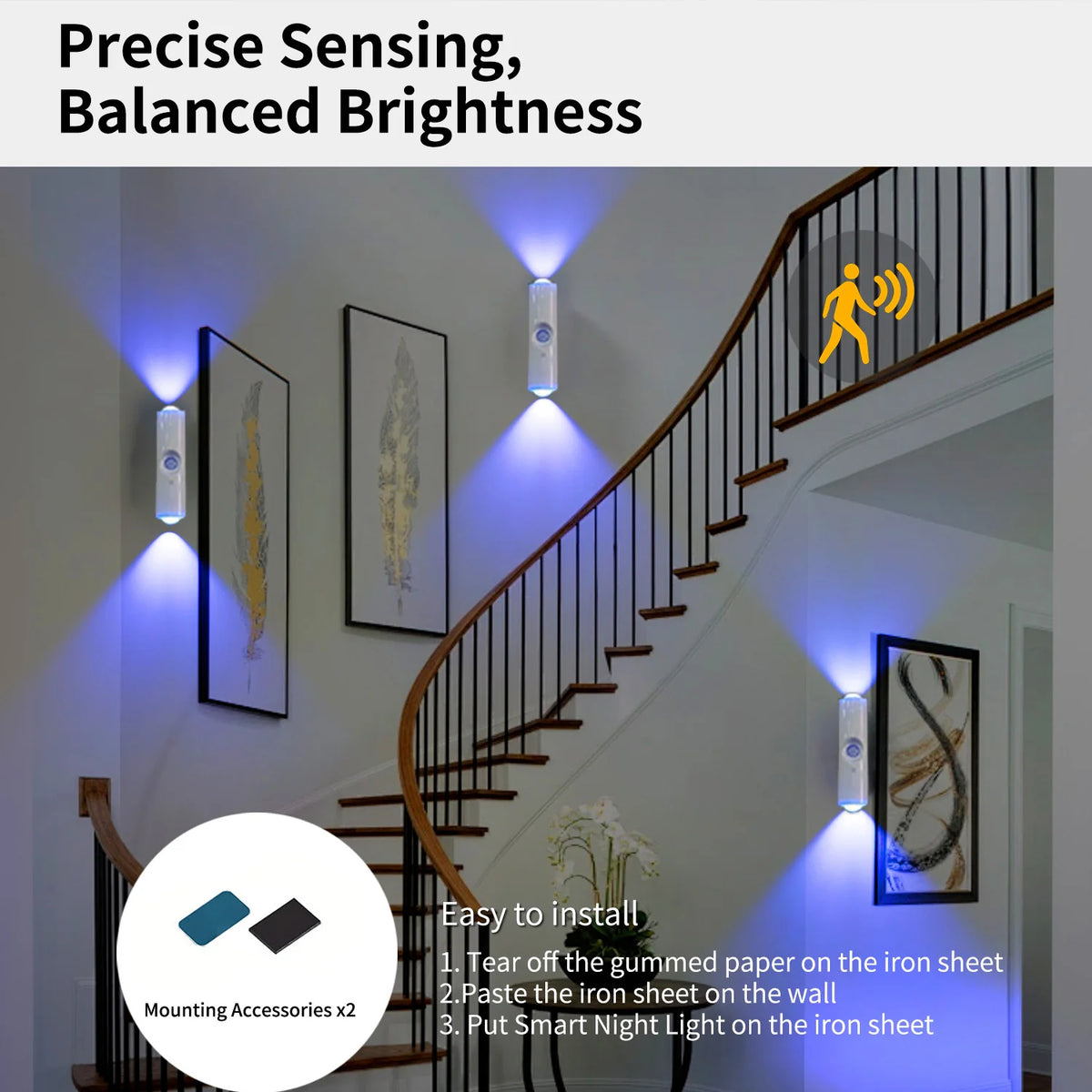 Smart Sensor Night Light Charging Wall Light Dimming AAtmosphere Light Suitable for Corridor Stairs Wardrobe Bedroom Bedside