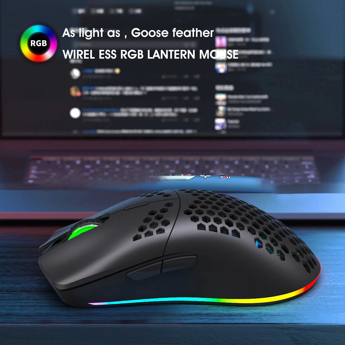 HXSJ T66 RGB 2.4G Wireless Gaming Mouse RGB Lighting Charging Mouse with Adjustable DPI Ergonomic Design for Desktop Laptop