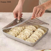 Stainless Steel Kitchen Storage Container With Tray – Refrigerator Organizer For Dumplings, Fruits, Vegetables, Meat, And Cakes