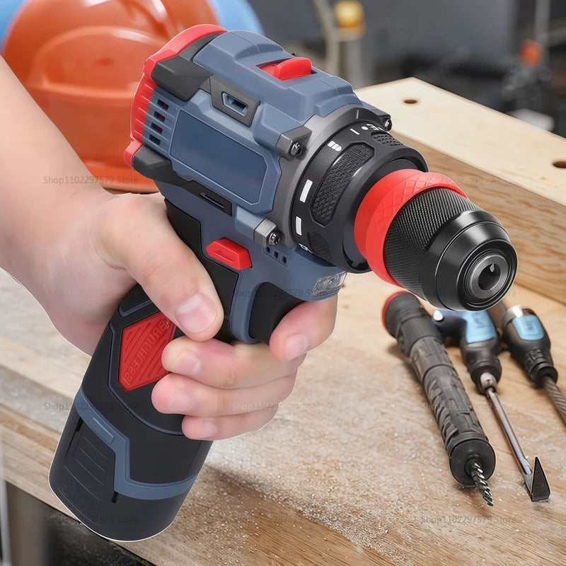 2 in 1 Lithium Brushless Cordless Drill and Electric Screwdriver Multi-Function Power Tool for Home Renovation Furniture Assembl