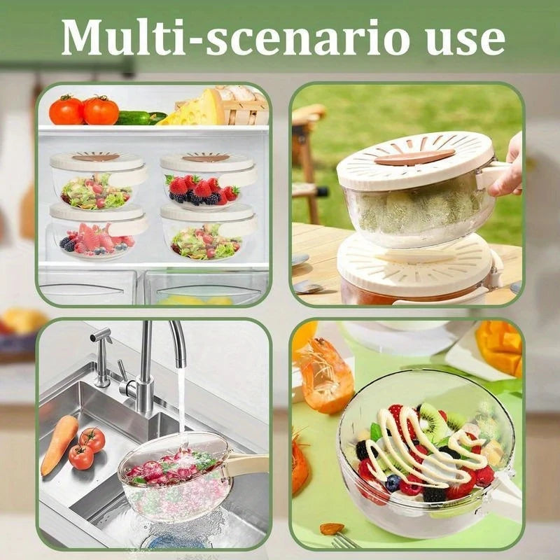 Multifunctional Drain Basket Fruit Vegetable Washing Strainer Basket WIth Lid Food Fresh Organizer Storage Box Kitchen Gadget