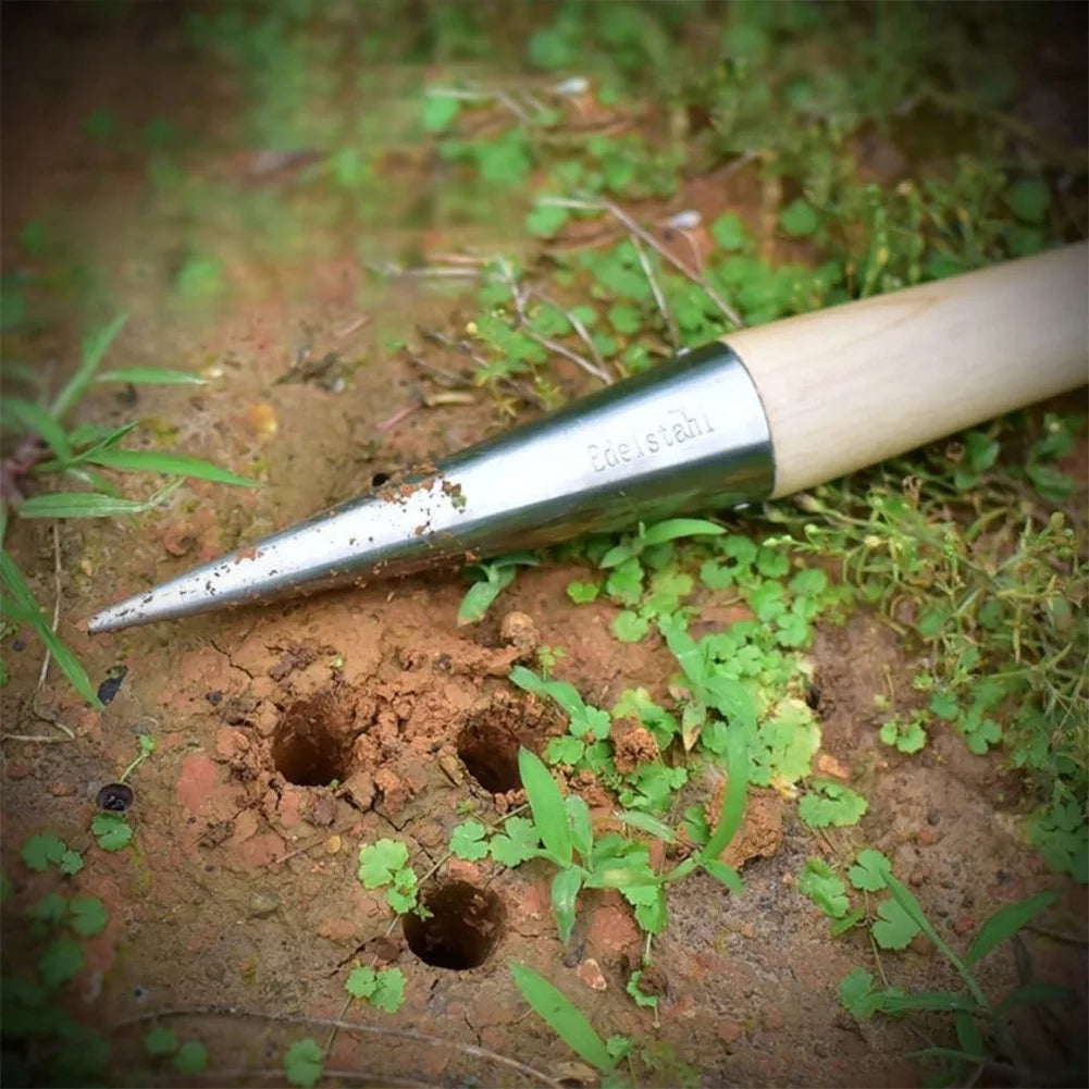 Hand Dibber Garden Tool Stainless Steel Garden Dibber With Wood Handle for Sowing Transplanting Planting Bulb Digging