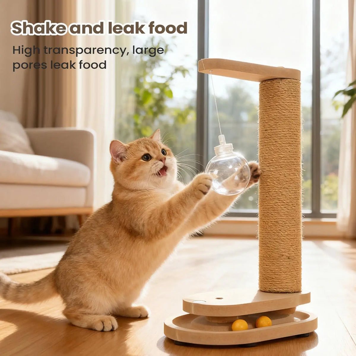 Cat Scratching Post with Treat Dispenser Sisal Rope Scratcher Toy Furniture Protector for Indoor Cats Kittens Climbing Activity