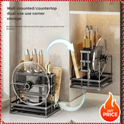 Kitchen Knife Holder Wall Mounted Multifunctional Storage Rack Countertop Cutting Board Rack Cage Tool Storage Rack