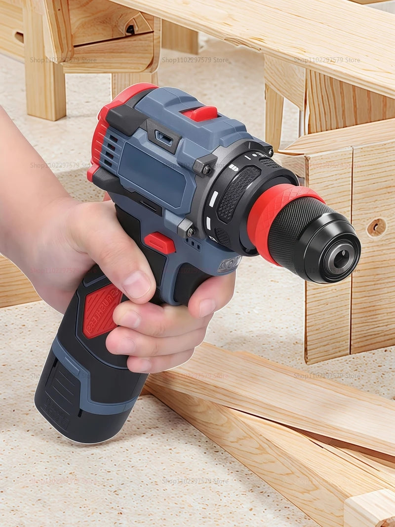 2 in 1 Lithium Brushless Cordless Drill and Electric Screwdriver Multi-Function Power Tool for Home Renovation Furniture Assembl