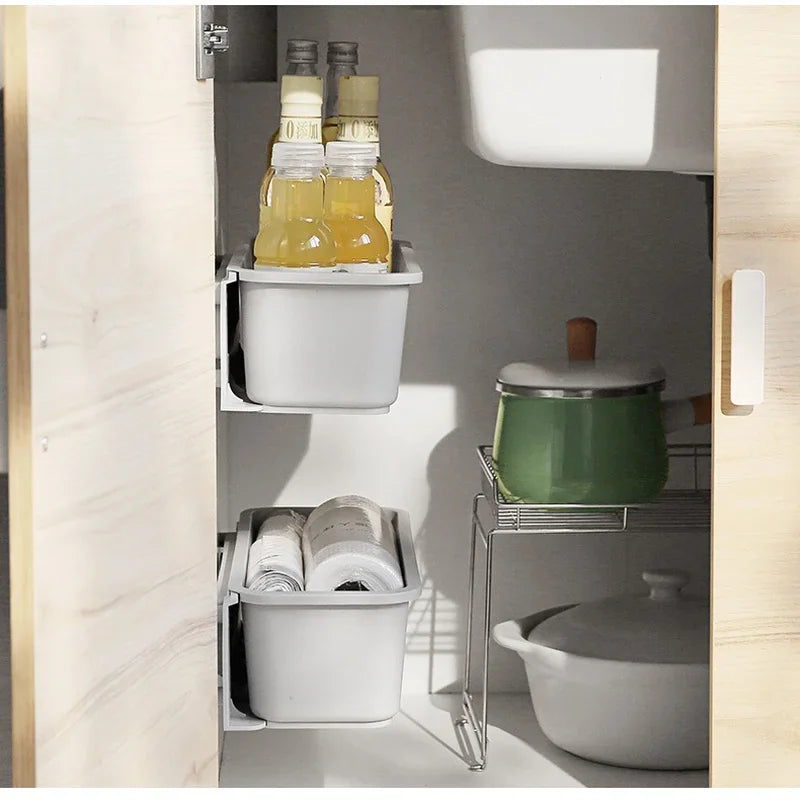 Kitchen Under Sink Storage Rack Spice Bottle Holder Organizer Shelf Bathroom Organizer Stand Wall-mounted Plastic Chopstick Box