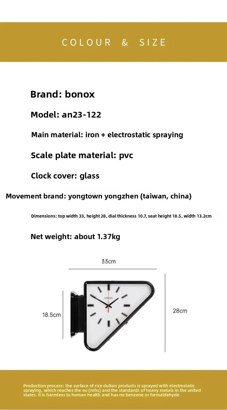 Living Room Minimalism Clocks Two-sided Wall Clocks Triangle Modern Clock Mechanism Silent Design Clock Watch for Decoration