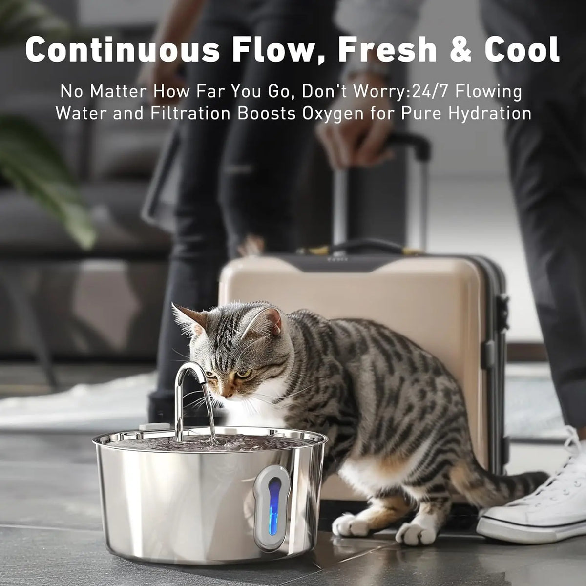Cat Water Fountain, 4.0L Automatic Pet Fountain Stainless Steel Large Dog Water Dispenser with Quiet Pump for Cat Dog Inside