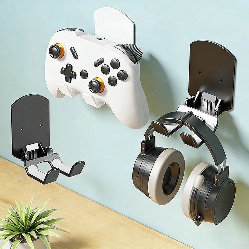 Wall Mounted Gaming Headset And Controller Bracket Base - No Punching Easy Install Storage Rack for Game Accessories