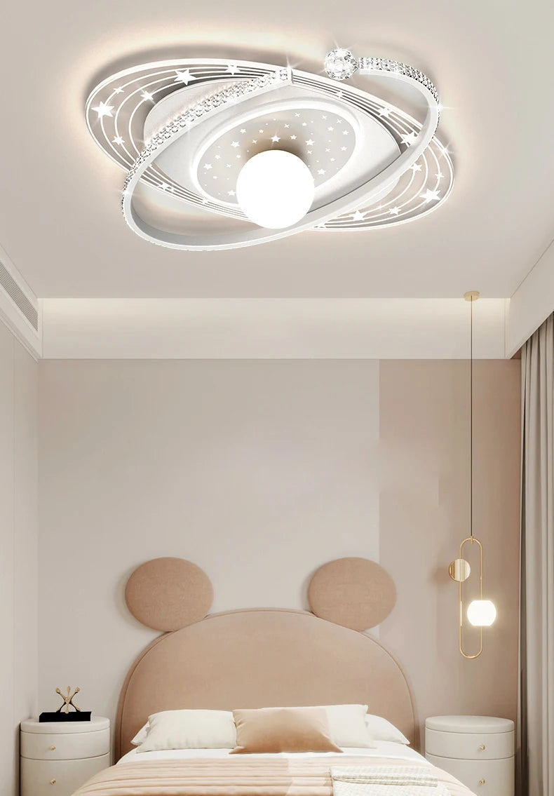 Nordic smart ceiling light home decor led pink blue star ring light  for children‘'s room dimmable luxury boy room decor lights
