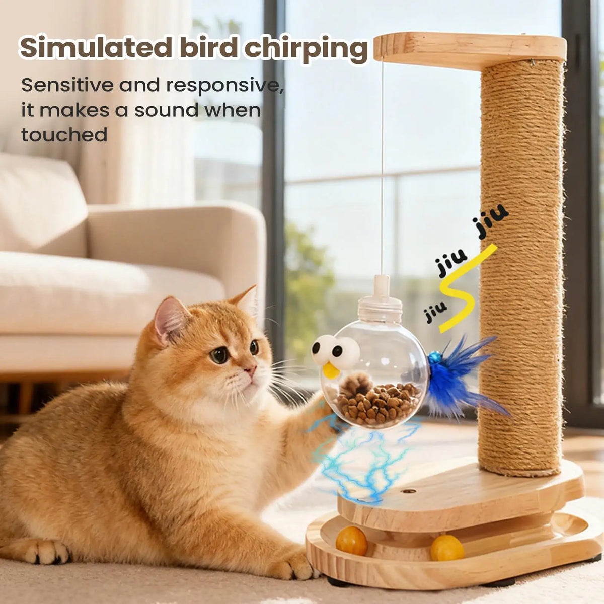 Cat Scratching Post with Treat Dispenser Sisal Rope Scratcher Toy Furniture Protector for Indoor Cats Kittens Climbing Activity