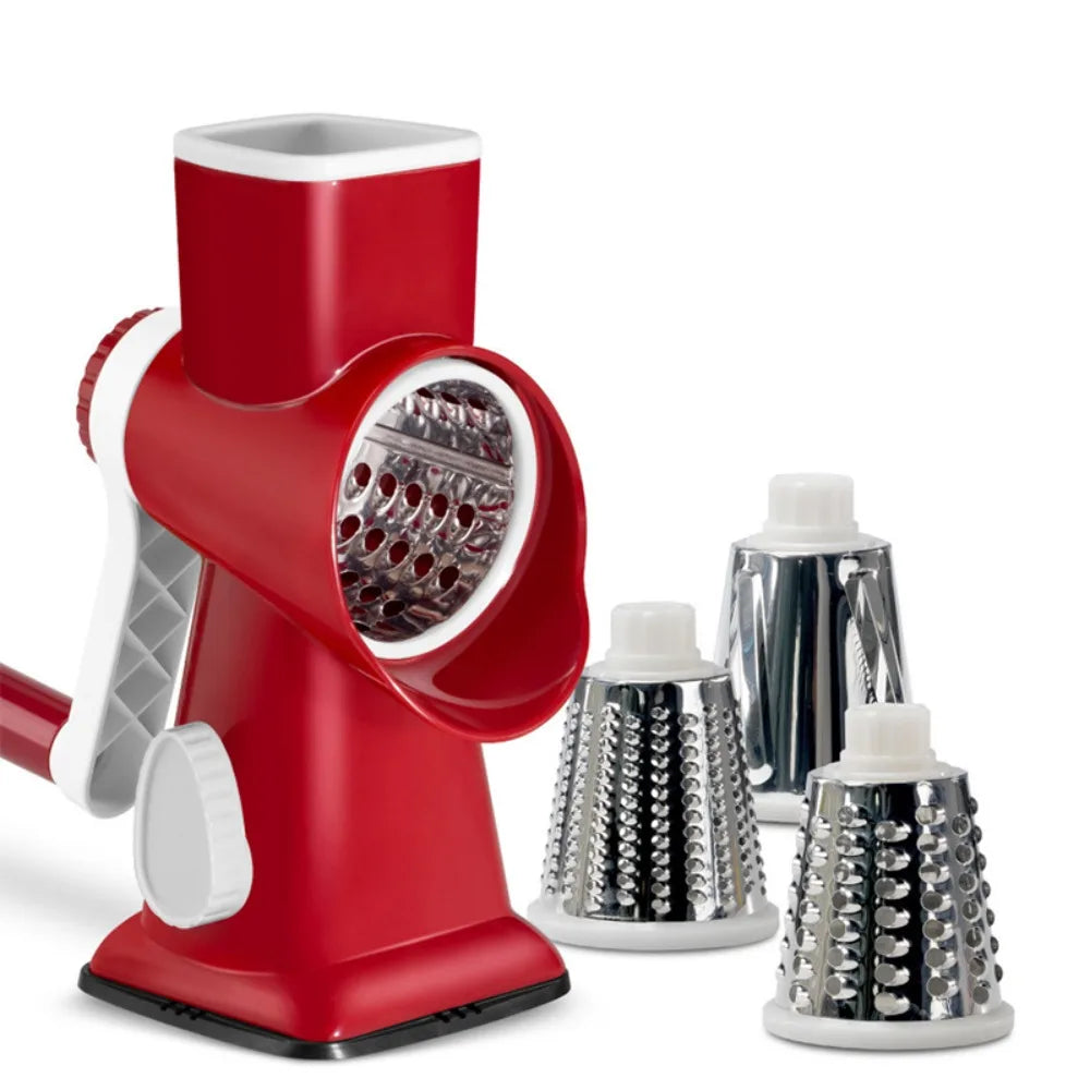 Kitchen Gadget 3 in 1 Hand-Crank Vegetable Slicer Labor-saving Plastic Rotary Cheese Grater Manual Vegetable Shredder Carrots