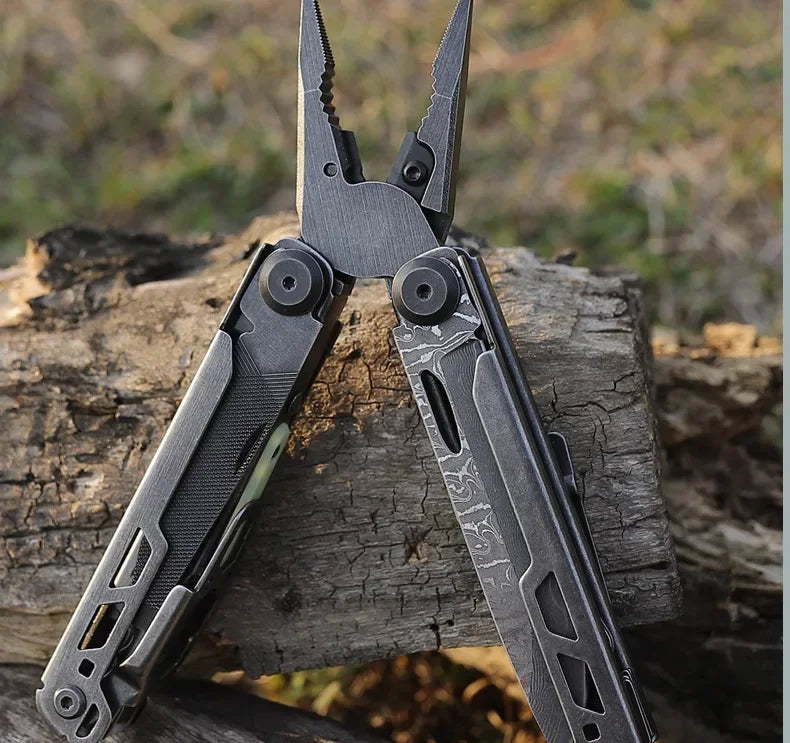 2025 New BHBT 19 in 1 Multi Tool Pliers with Damascus Blade Hoxagon Wrench Folding EDC Outdoor Camping Tools Home Repair