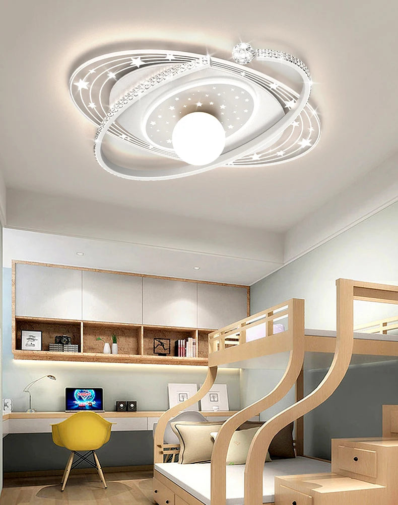 Nordic smart ceiling light home decor led pink blue star ring light  for children‘'s room dimmable luxury boy room decor lights