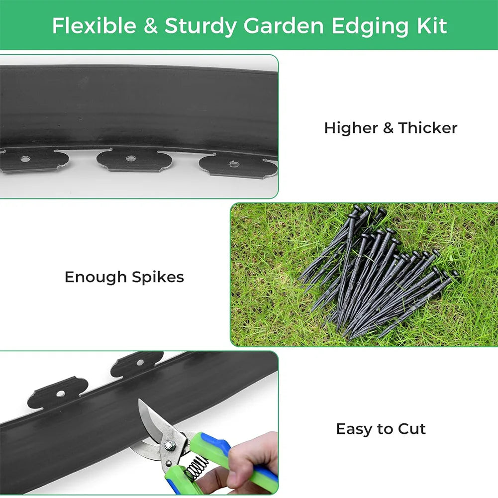 10M Landscape Edging Kit Fixed Garden Barrier Lawn Grass Plastic Edging Border Edging Garden Edging Coil for Lawn Yard Pathway