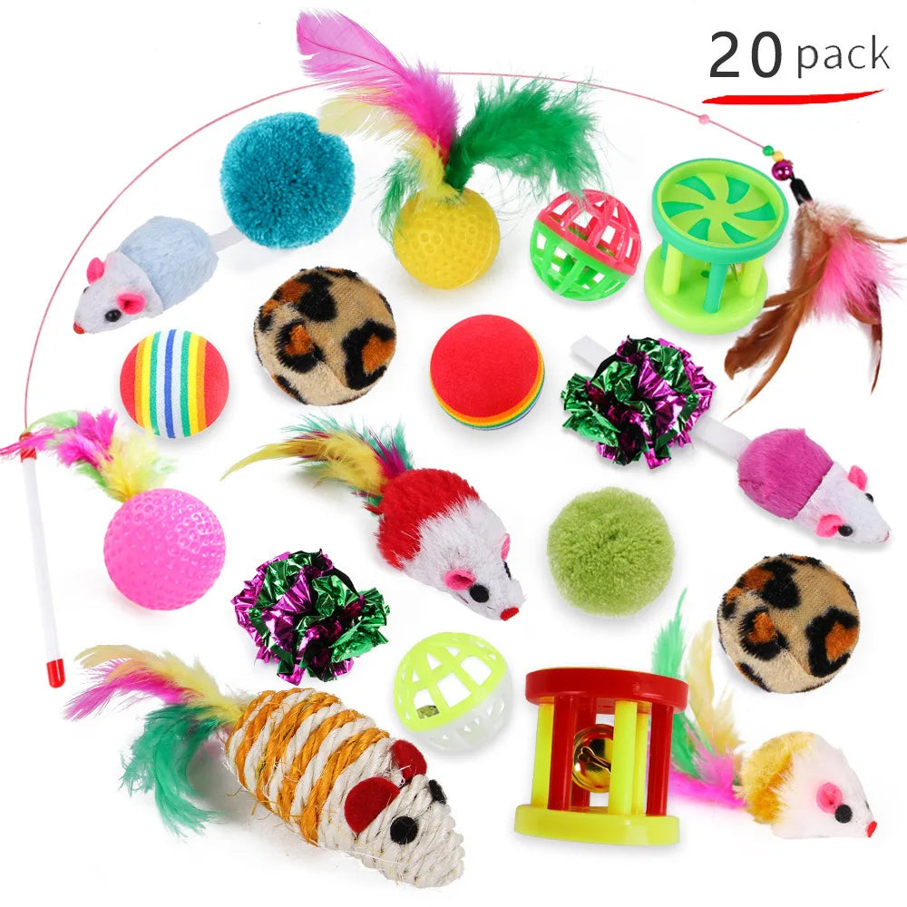 Cat Toy Set Interactive Play Kitten Toys for Indoor Cats Fun Exercise Entertainment Pet Fishing Rod Teaser Wand Plush Mouse