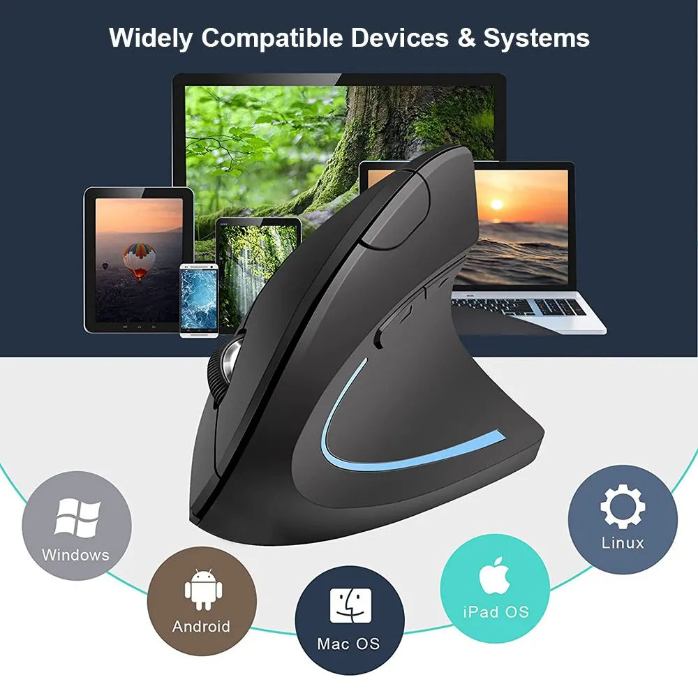 Wireless Bluetooth Vertical Mouse 800/1200/1600 DPI 6 Button Personalised Side Grip Ergonomic 2.4G Mute Gaming PC Computer Mouse