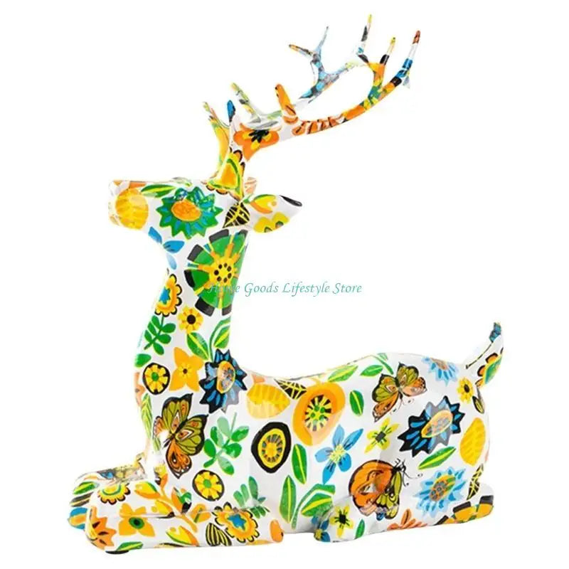 E74E Elegant Golden Deer Figurine Decoration for Home Office Tabletop Shelf Ornament