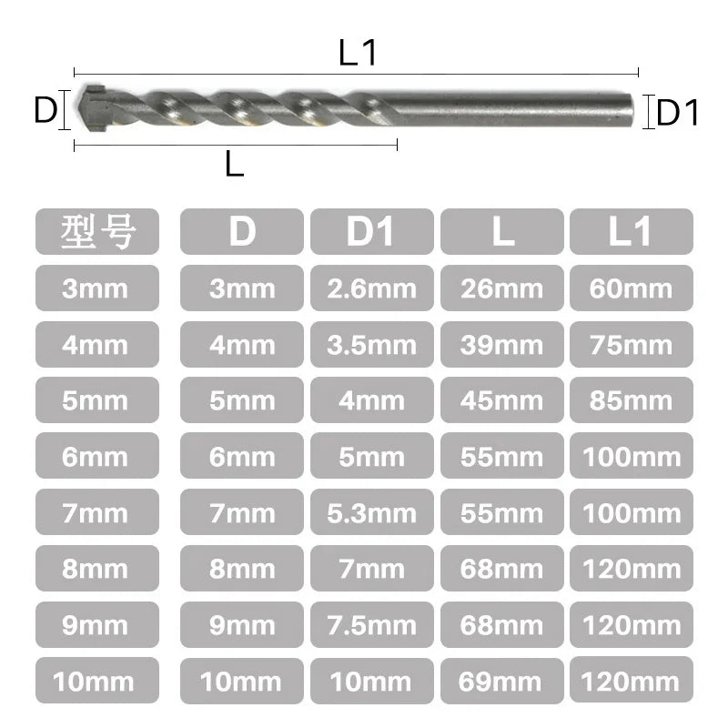 2/4/6pcs Wall Masonry Drill Bit Carbide Tipped Gun Drill Bit for Brick Concrete Marble Tile Stone Drilling Tools 3/4/6/8/9/10mm