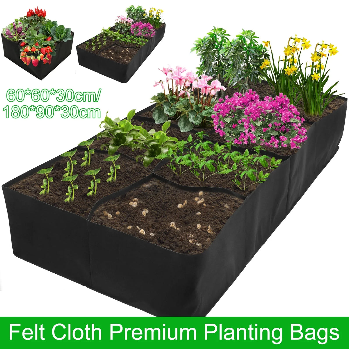 Garden Planting Bag Multi-gird Felt Growing Bag Rectangle Planting Nursery Pot Vegetable Tomato Potato Planting Container Plant